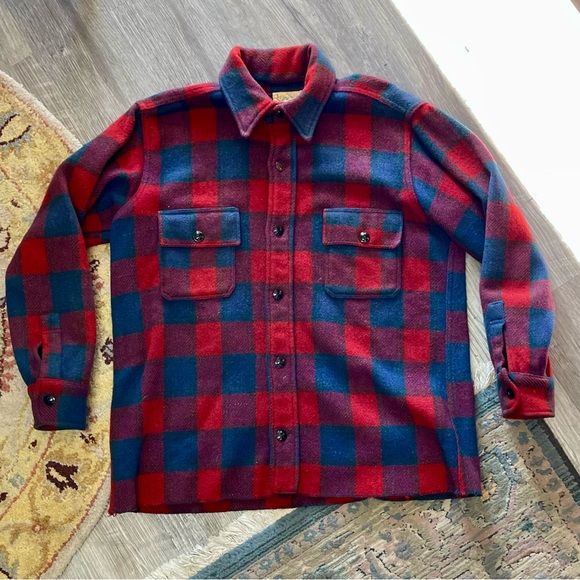 Vintage 1950s Congress Sportswear Macys Mens Classic Plaid Wool Flannel Coat - Picture 5 of 15